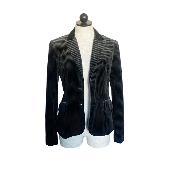 Theory Velvet Black Pinstripe Button Front Blazer - Picture 2 of 14